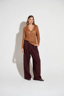 Blusa de tricô de manga longa caramelo em ponto vazado