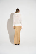 Blusa de tricô de manga longa off-white em ponto vazado