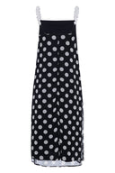 Vestido midi de poá preto e branco fluido