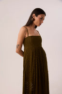 Vestido Longo em Renda Verde Oliva
