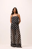 Blusa cropped de poá preto e branco em crepe