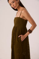 Vestido Longo em Renda Verde Oliva