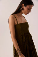 Vestido Longo em Renda Verde Oliva