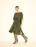 Vestido midi Mila verde musgo com mangas capa