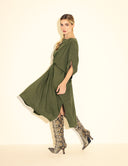 Vestido midi Mila verde musgo com mangas capa